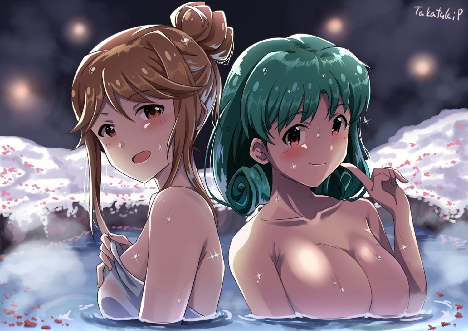 bathing onsen takatsuki_p tenkuubashi_tomoka the_idolm@ster the_idolm@ster_million_live! tokugawa_matsuri topless towel wet