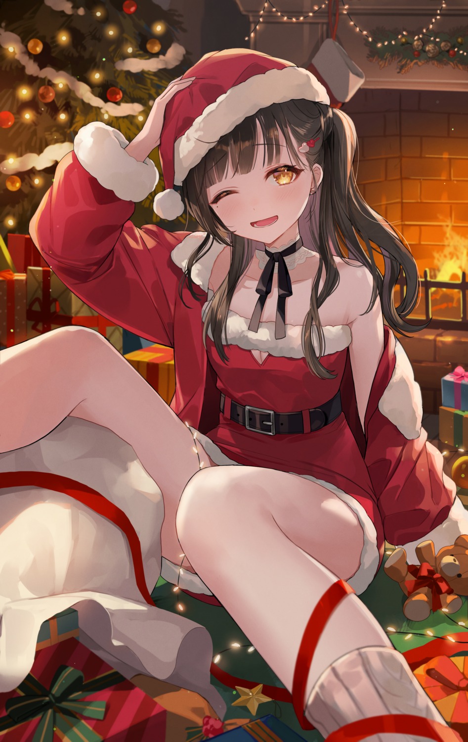 christmas dress nima_(niru54) no_bra skirt_lift