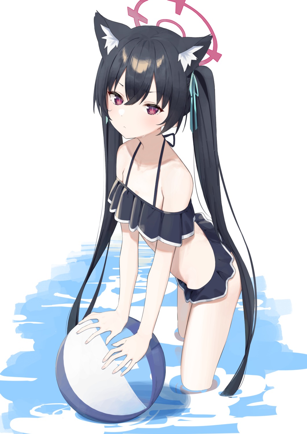 animal_ears bikini blue_archive halo kuromi_serika nekomimi swimsuits syhan wet