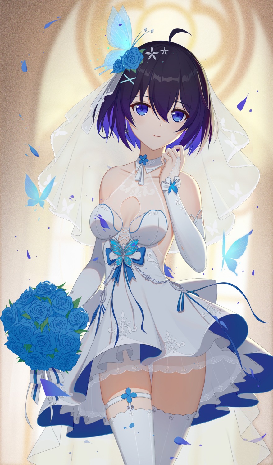 benghuai_xueyuan cleavage dress garter heart-heavenly5 honkai_impact no_bra see_through seele_vollerei stockings thighhighs wedding_dress