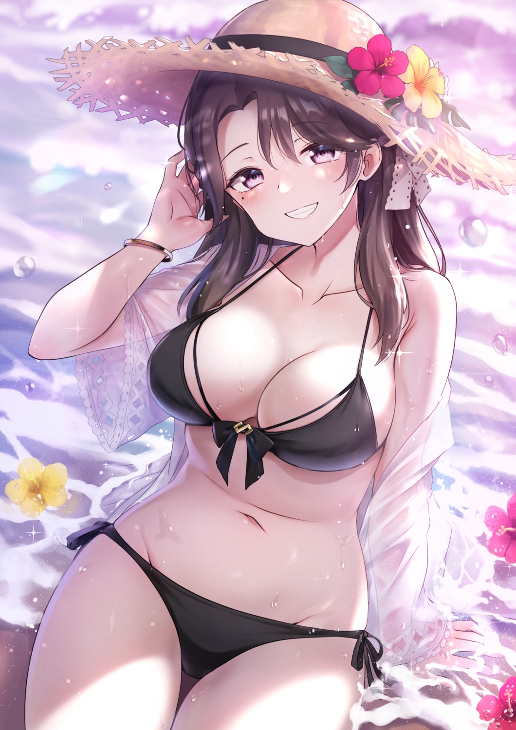 bikini esugi mokuroku open_shirt see_through swimsuits urushizaka_esu wet wet_clothes