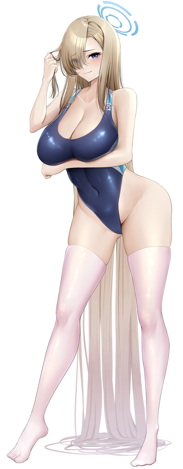 blue_archive cameltoe erect_nipples halo ichinose_asuna laimer swimsuits thighhighs