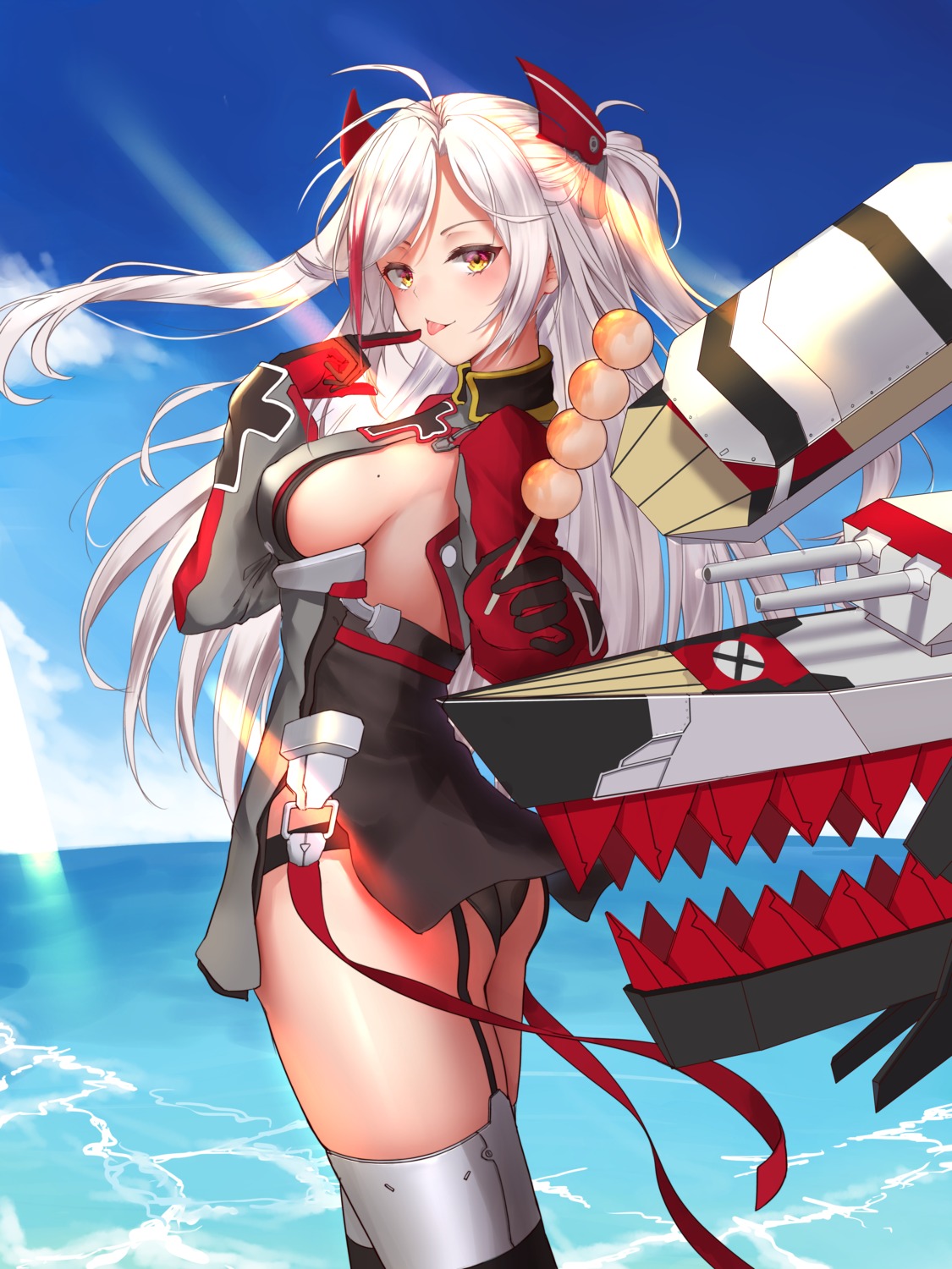 akashiro_yulice ass azur_lane erect_nipples no_bra pantsu prinz_eugen_(azur_lane) stockings thighhighs uniform