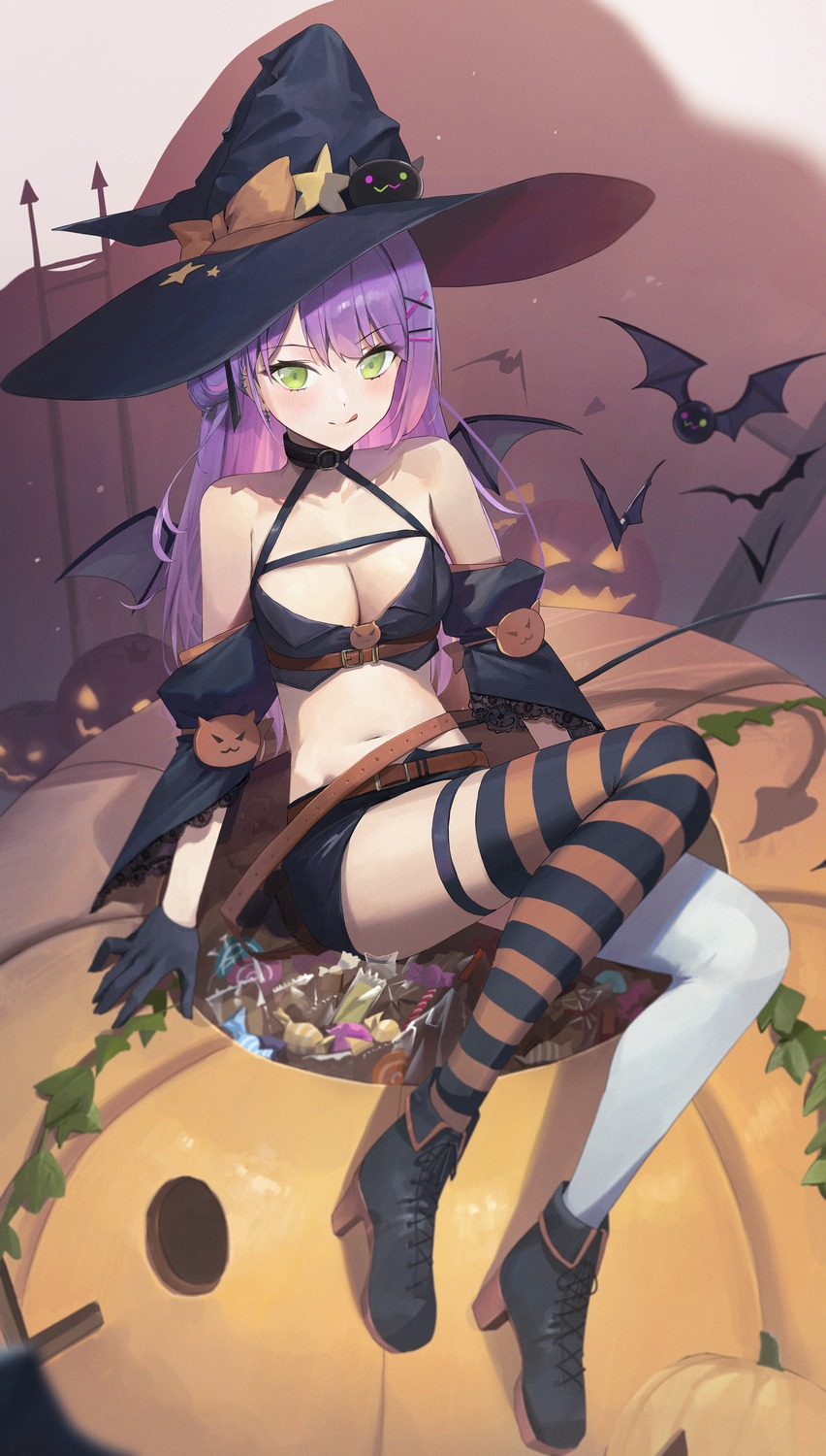 enokinoko1010 garter halloween heels hololive no_bra thighhighs tokoyami_towa witch