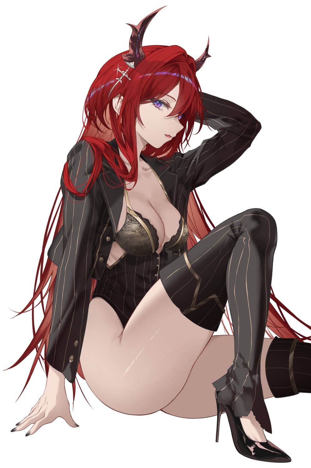 arknights dlnk heels horns leotard no_bra surtr_(arknights) thighhighs