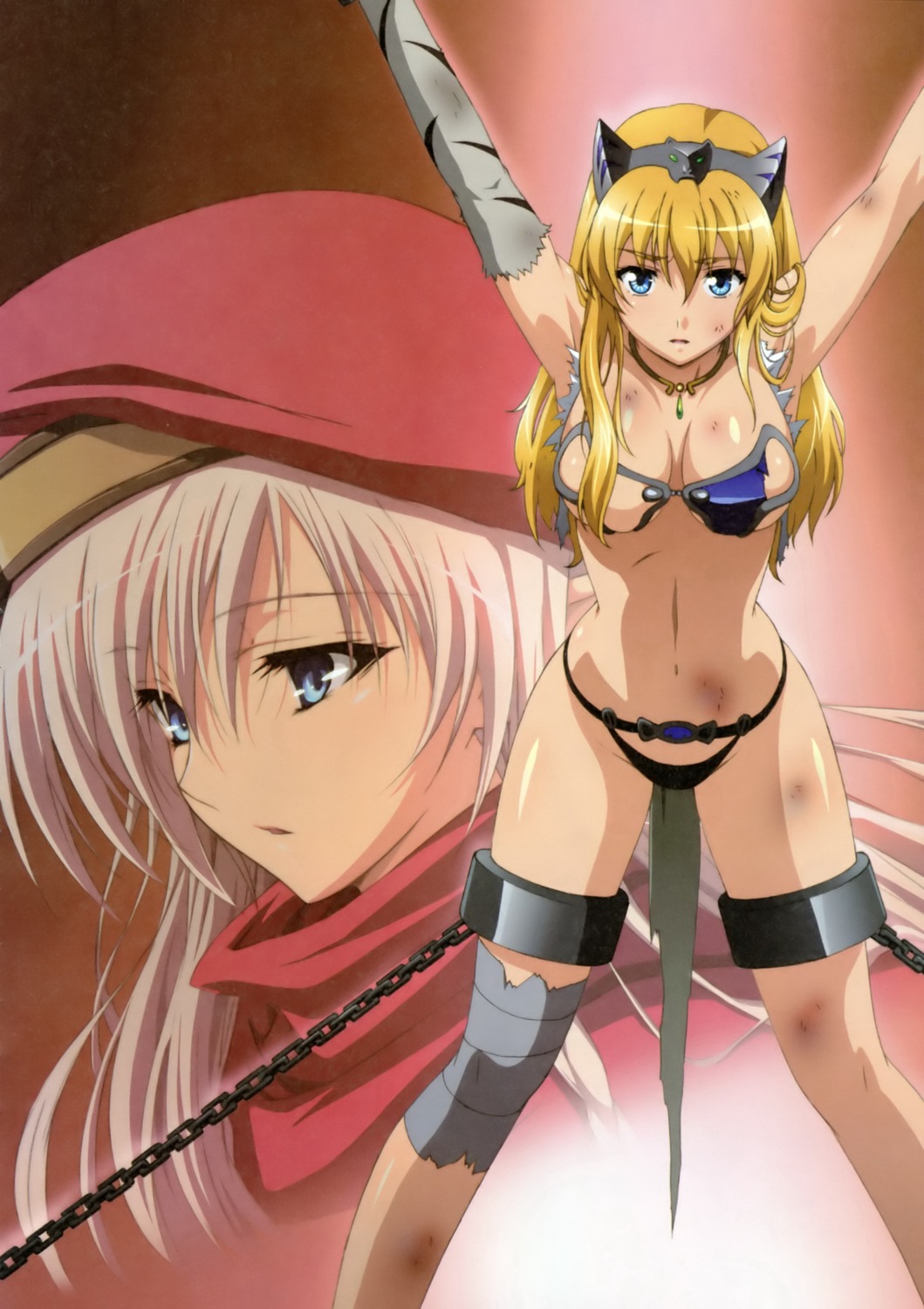 alleyne bandages bikini_top bondage cleavage elf elina pantsu pointy_ears queen's_blade swimsuits torn_clothes
