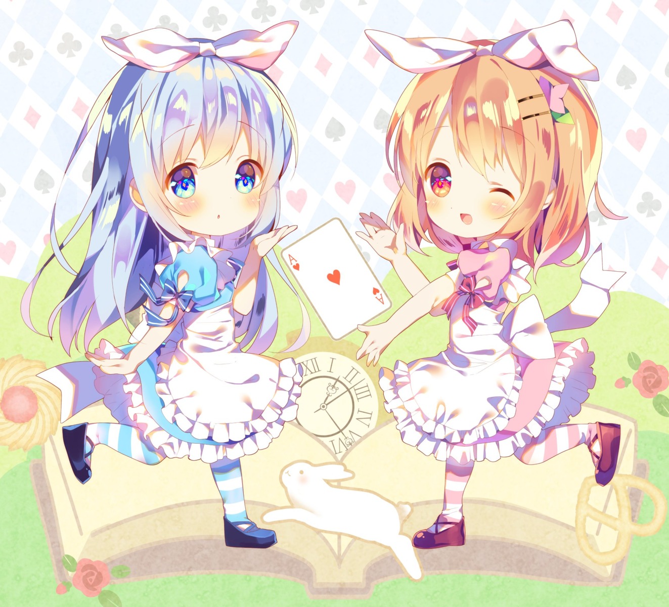 alice alice_in_wonderland chibi cosplay dress gochuumon_wa_usagi_desu_ka? hoto_cocoa kafuu_chino rokomoko thighhighs