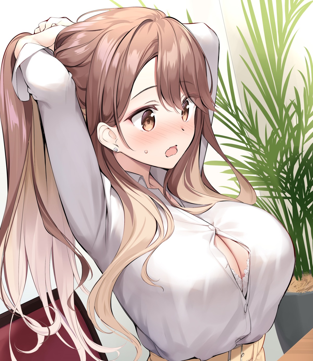 bra cleavage mamiya_yurika open_shirt oryou ponkotsu_kawaii_mamiya-san wardrobe_malfunction