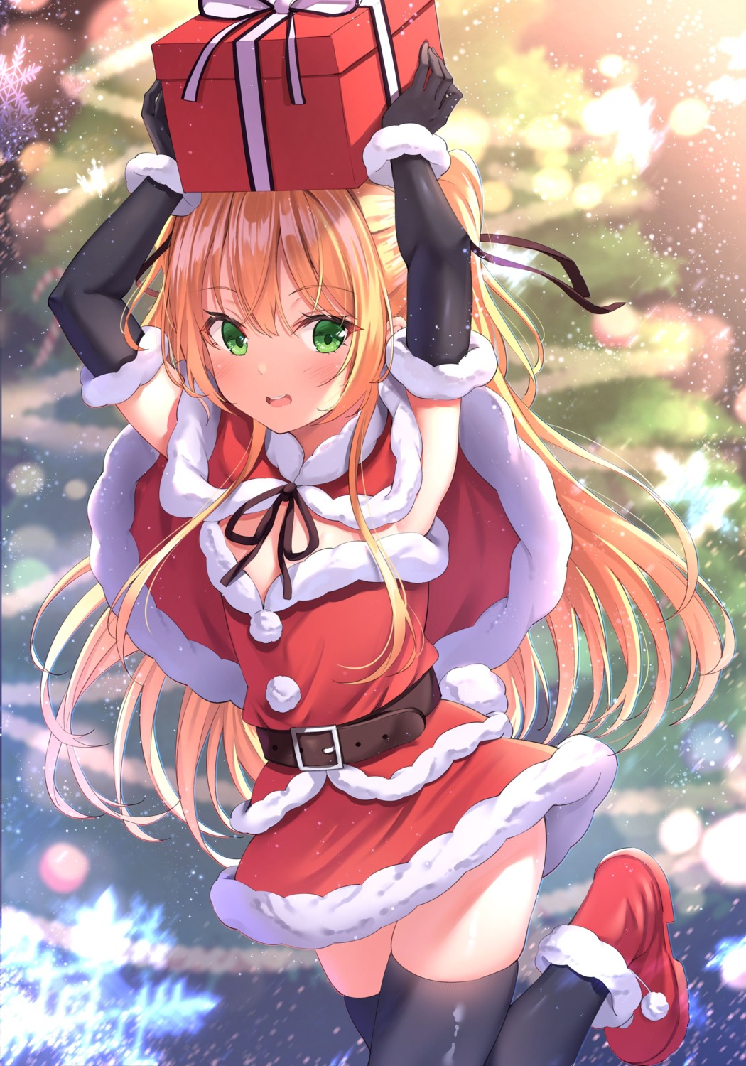 christmas no_bra skirt_lift thighhighs xue_lu