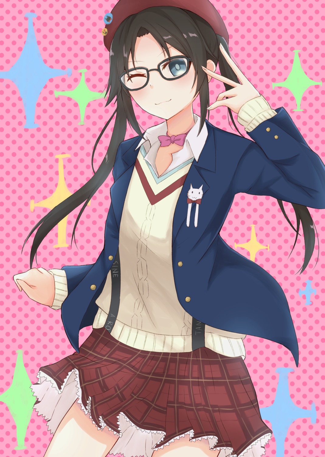 777nasu megane mitsumine_yuika skirt_lift sweater the_idolm@ster the_idolm@ster_shiny_colors