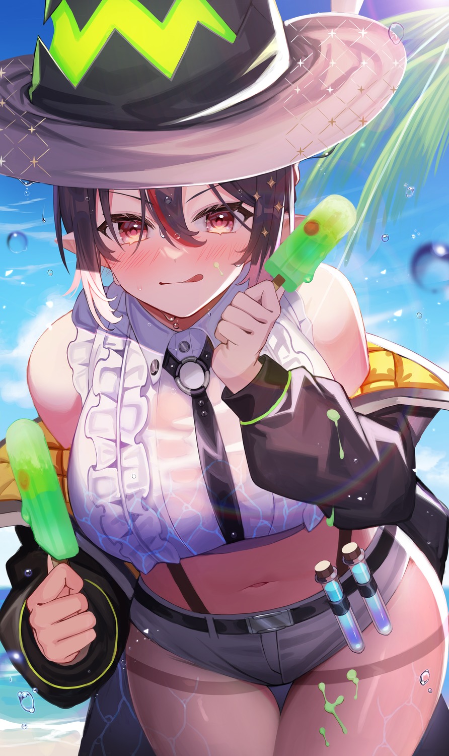 amahara_subaru isonade_orca pantyhose pointy_ears see_through wet_clothes witch