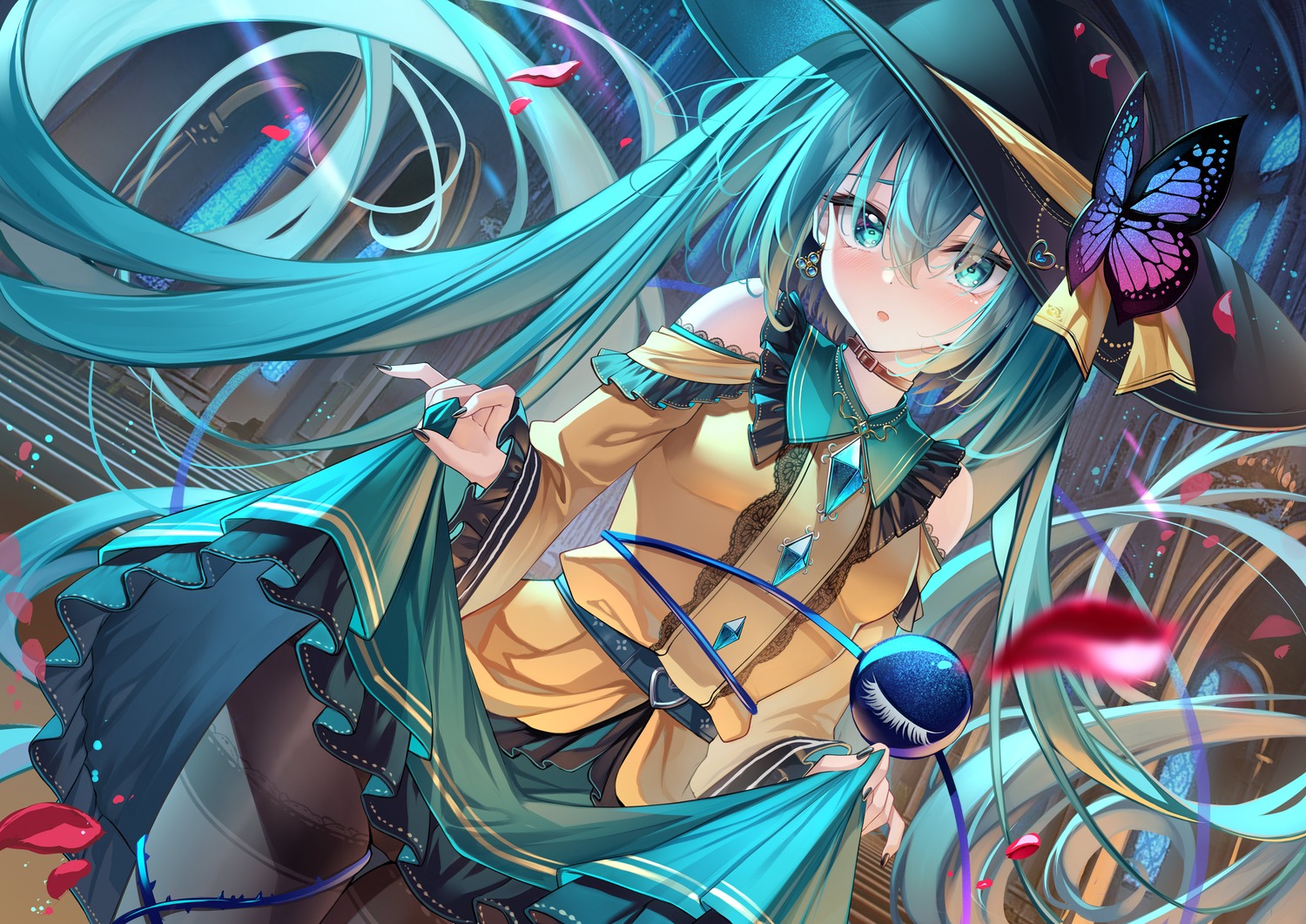 cosplay hatsune_miku komeiji_koishi meion pantyhose skirt_lift touhou vocaloid