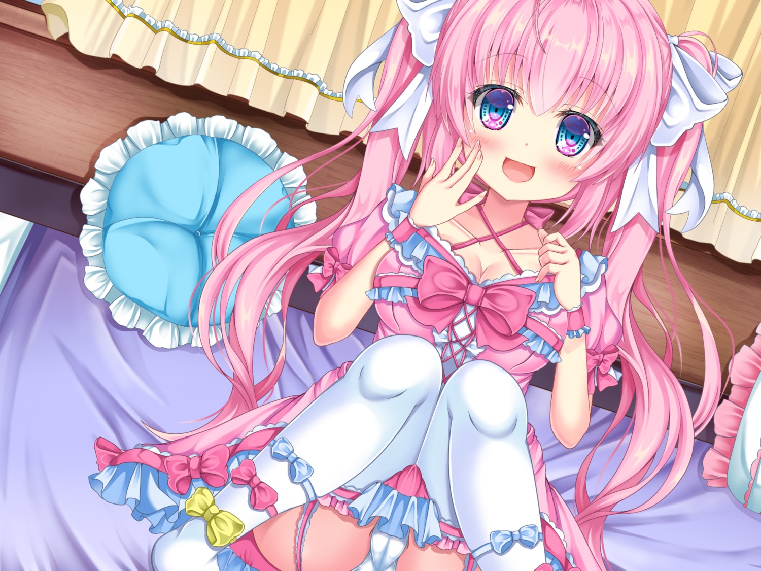 breast_hold cameltoe cleavage pantsu rinna_rika skirt_lift stockings thighhighs