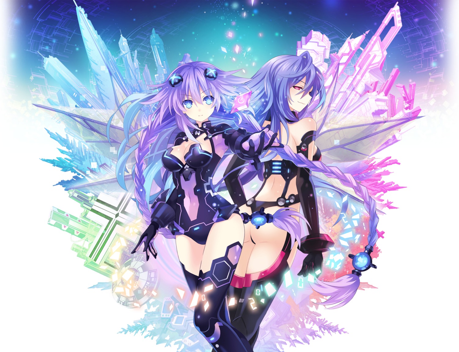 ass bodysuit choujigen_game_neptune cleavage iris_heart purple_heart thighhighs tsunako