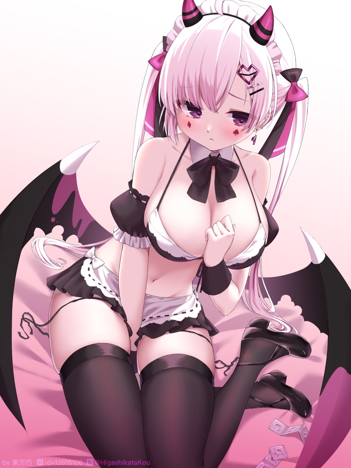 bra heels higashikata_kou horns indie_virtual_youtuber maid pantsu panty_pull shuten_kurona string_panties tattoo thighhighs wings