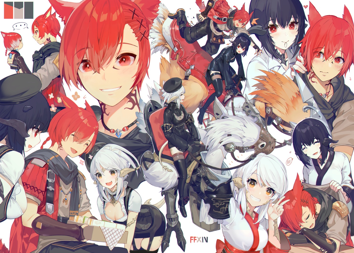 akizone animal_ears final_fantasy final_fantasy_xiv heels horns japanese_clothes stockings tail thighhighs