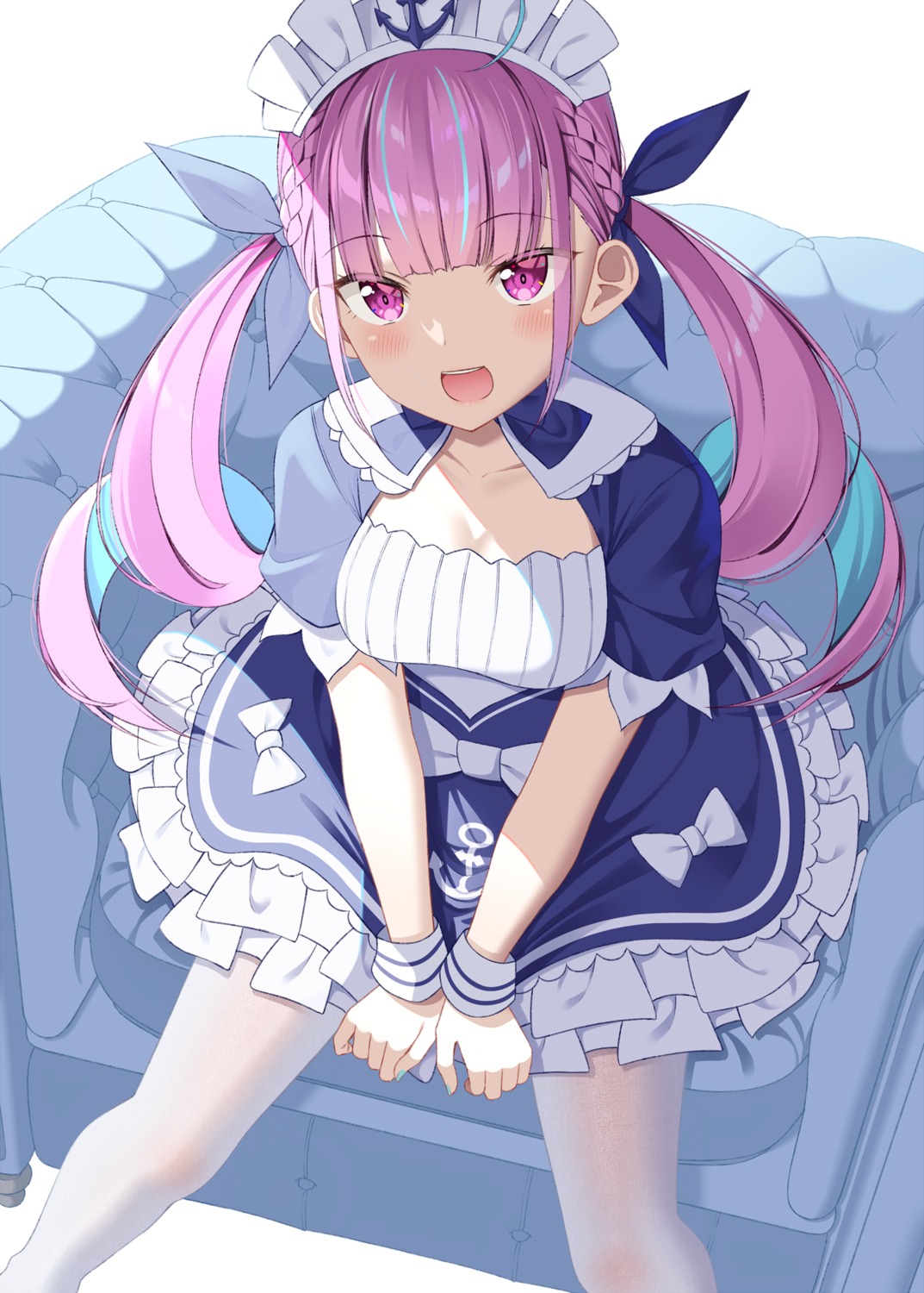 cleavage gurande hololive maid minato_aqua pantyhose