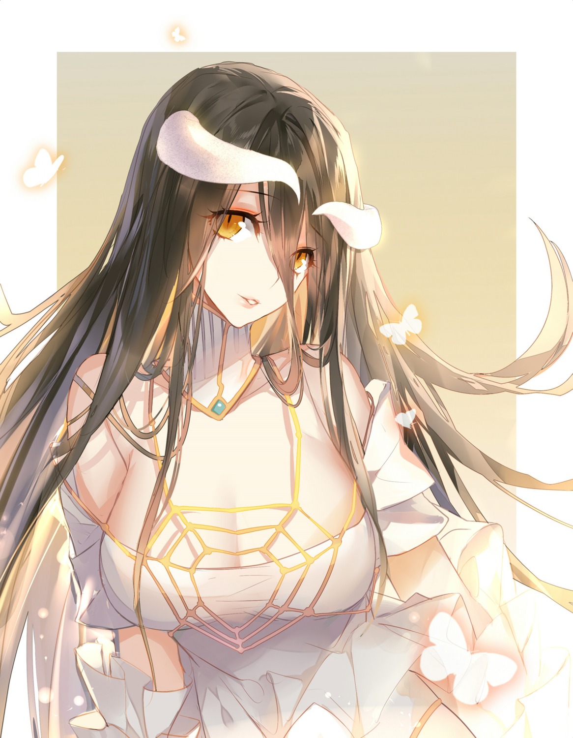 albedo_(overlord) cleavage dress gekka_nanako horns overlord