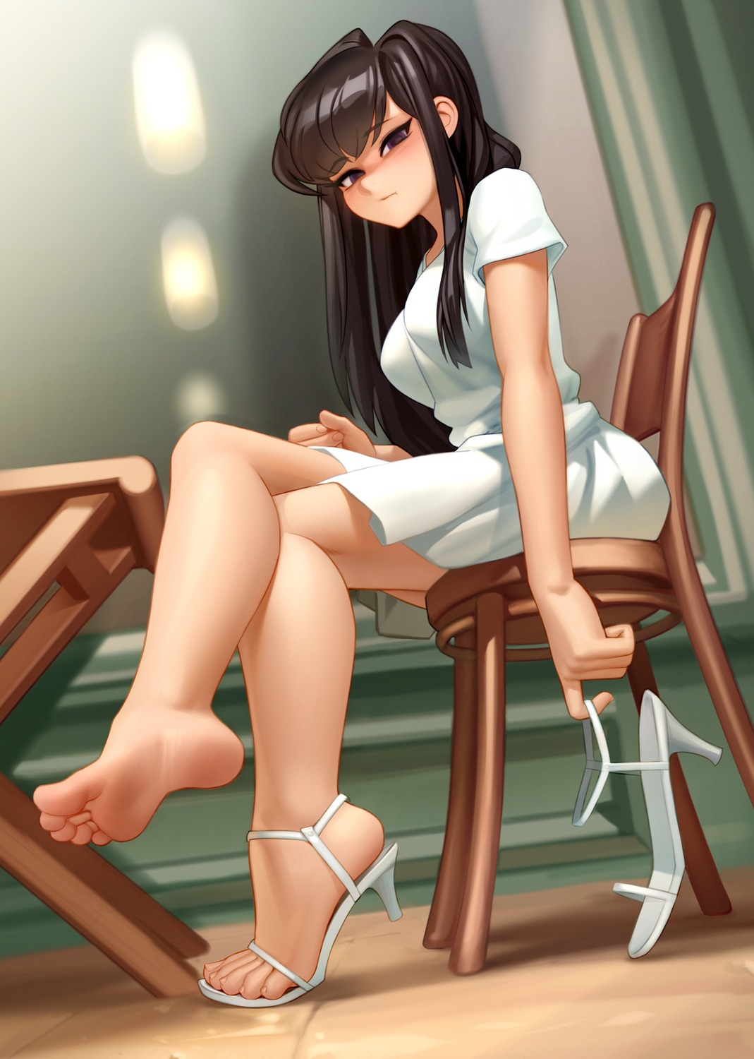 dress feet heels kairunoburogu komi-san_wa_komyushou_desu. komi_shouko skirt_lift