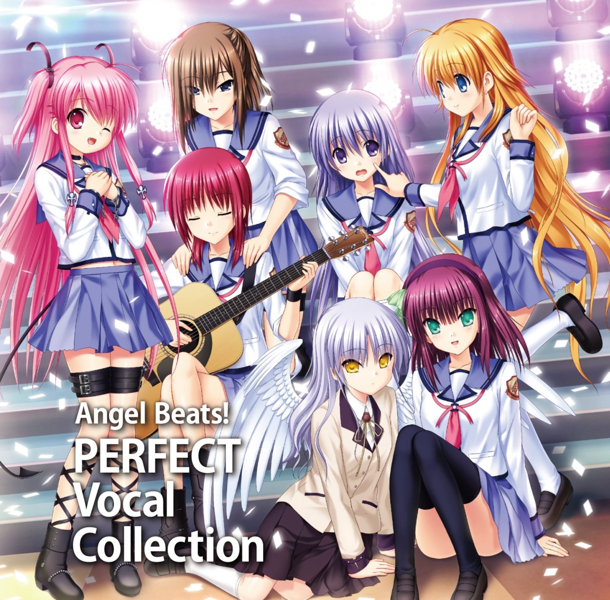 angel_beats! disc_cover fuchita_hisako guitar irie_miyuki iwasawa_masami key na-ga nakamura_yuri seifuku sekine_shiori tachibana_kanade thighhighs wings yoshioka_yui