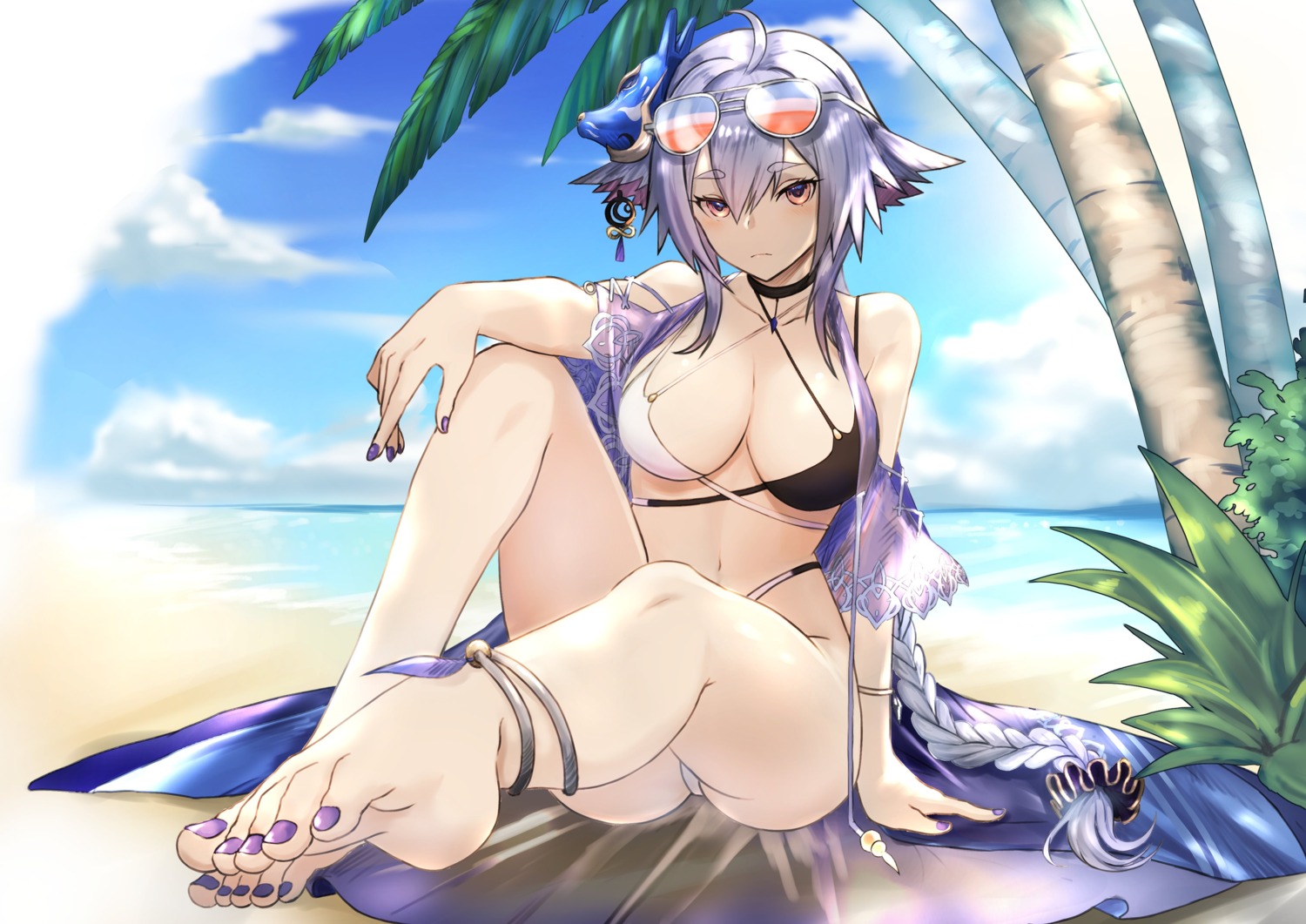 animal_ears art_itou azur_lane bikini feet megane open_shirt see_through swimsuits tosa_(azur_lane)