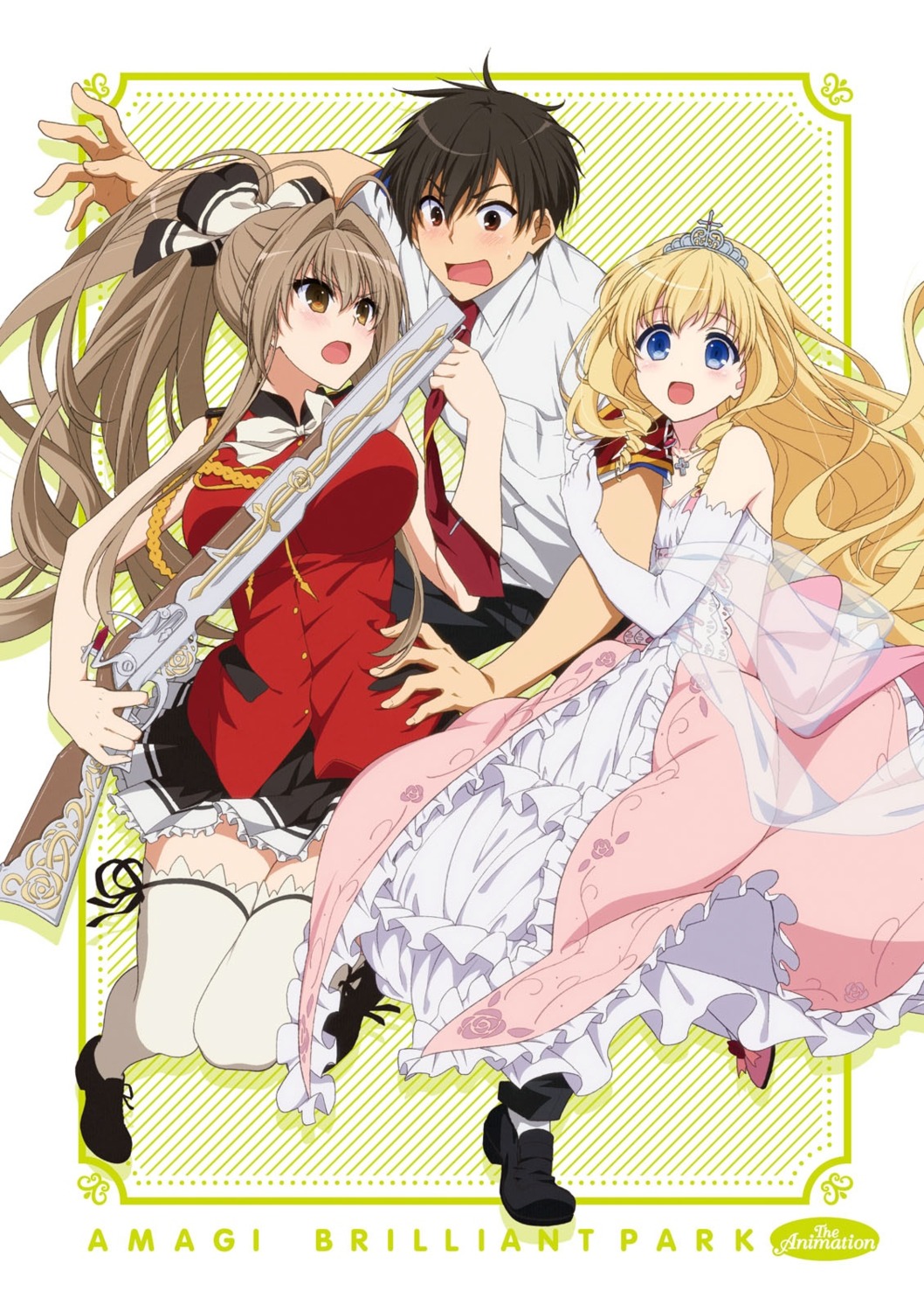 amagi_brilliant_park dress gun hamihe kanie_seiya latifah_fleuranza sento_isuzu thighhighs uniform