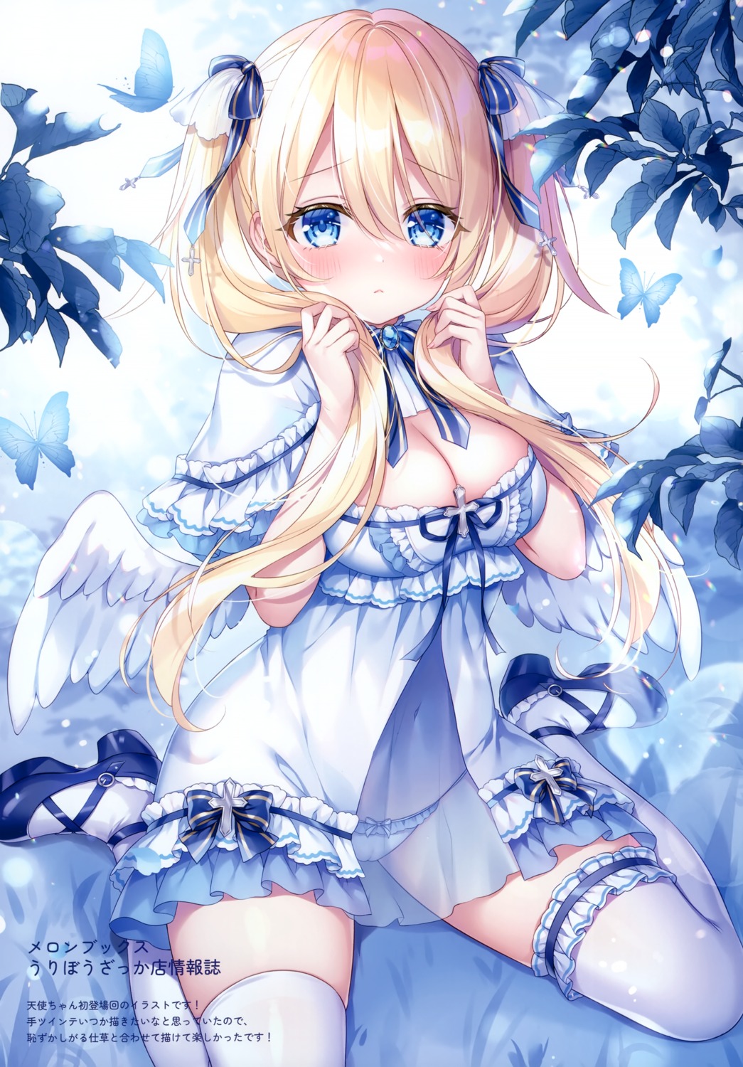 cameltoe dress garter heels mermerry mitsuba_choco pantsu see_through tenshi-chan_(mitsuba_choco) thighhighs wings