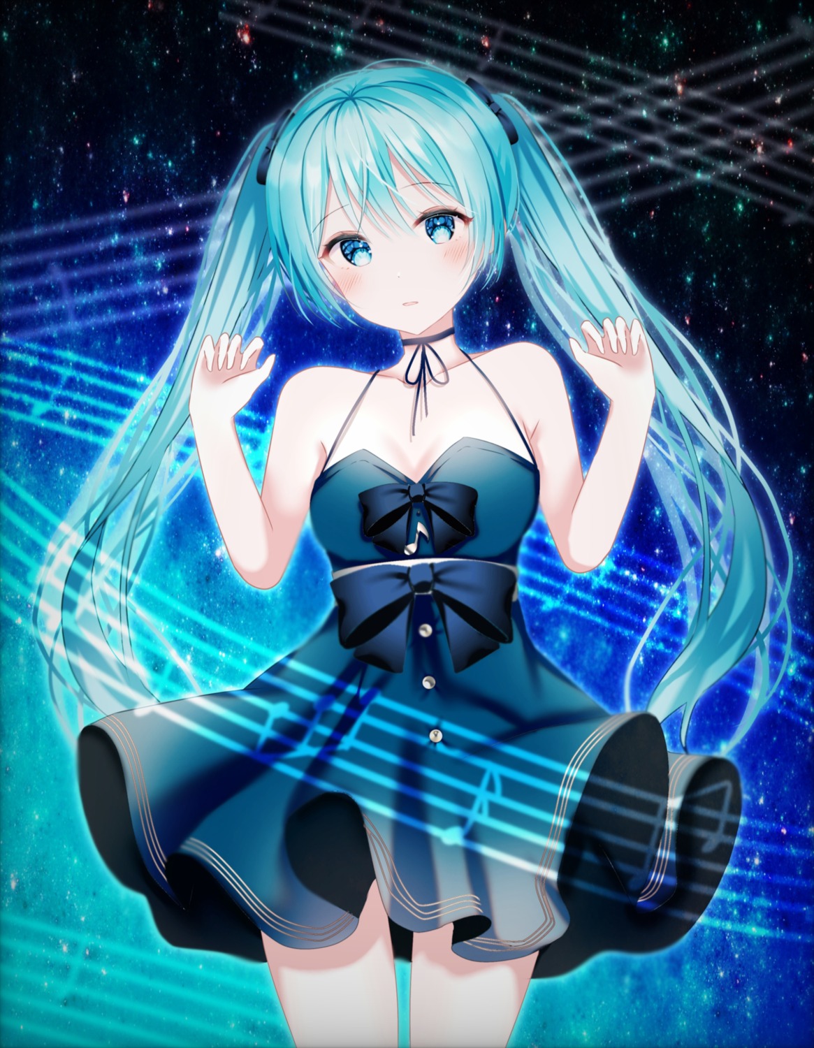 cleavage dress hatsune_miku no_bra shiori_(shiori_2_14) vocaloid