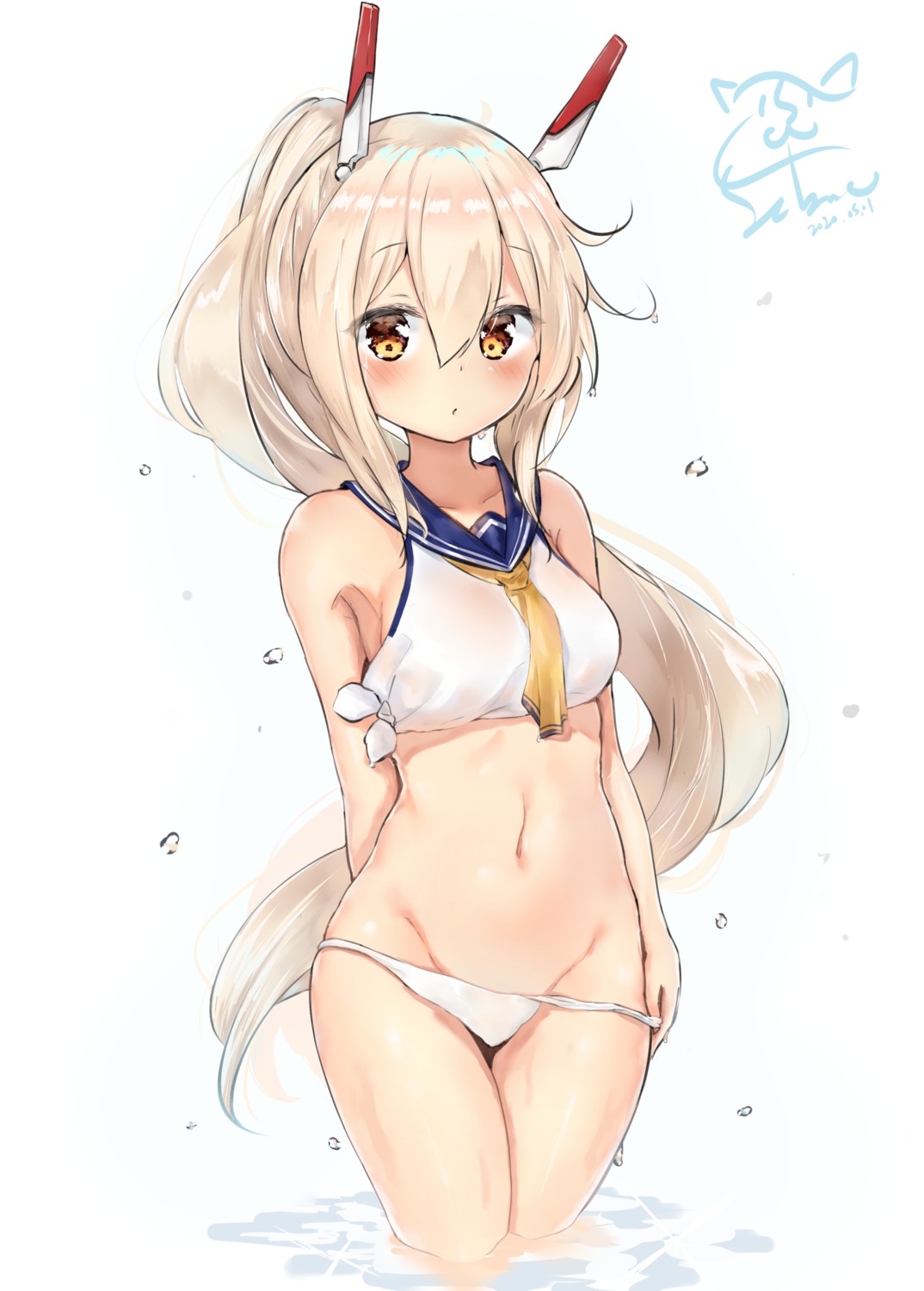 ayanami_(azur_lane) azur_lane seboneko see_through seifuku swimsuits undressing wet wet_clothes