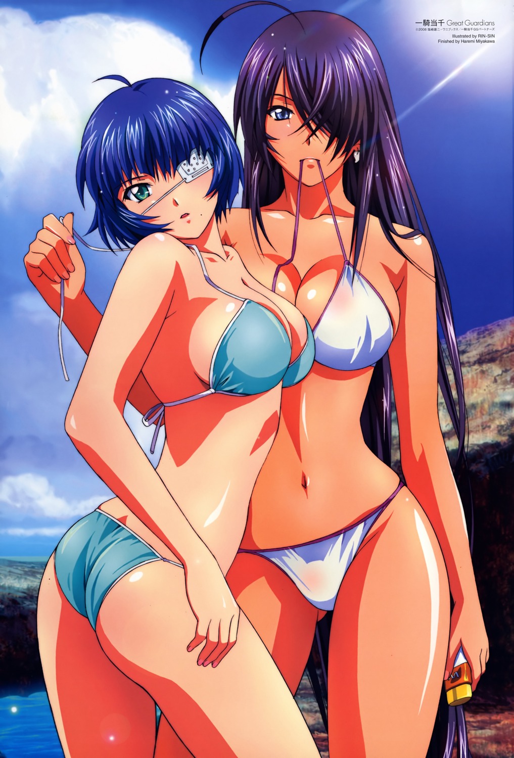 ass bikini cleavage eyepatch ikkitousen ikkitousen~great_guardians~ kanu_unchou rin_sin ryomou_shimei swimsuits