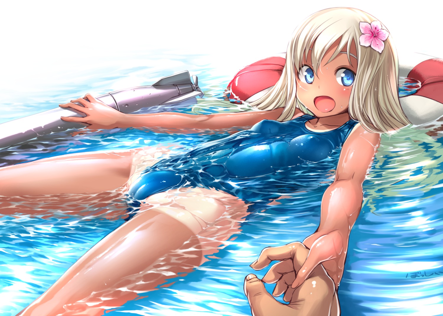 bosshi cameltoe erect_nipples kantai_collection loli ro-500 swimsuits tan_lines wet