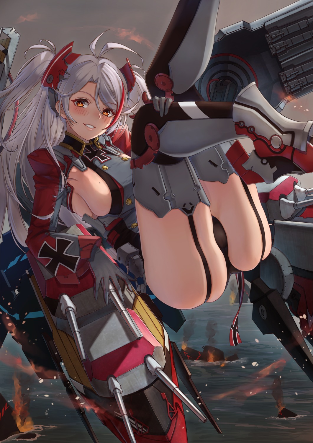 ass azur_lane cameltoe heels kent0320 pantsu prinz_eugen_(azur_lane) stockings thighhighs uniform weapon