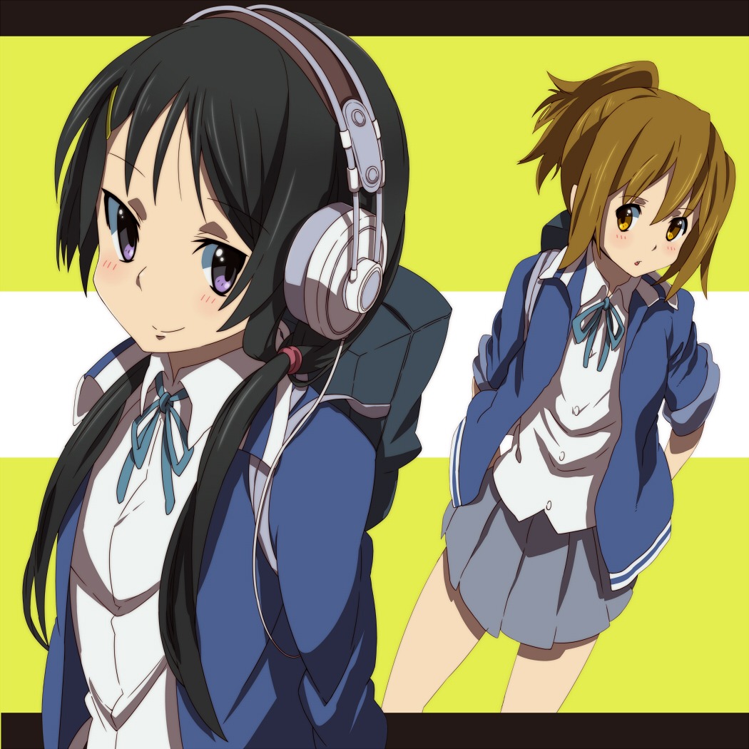 akiyama_mio hajime-ill-1st headphones k-on! seifuku tainaka_ritsu