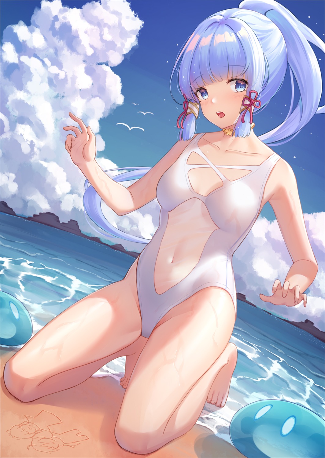 airool genshin_impact kamisato_ayaka see_through swimsuits wet