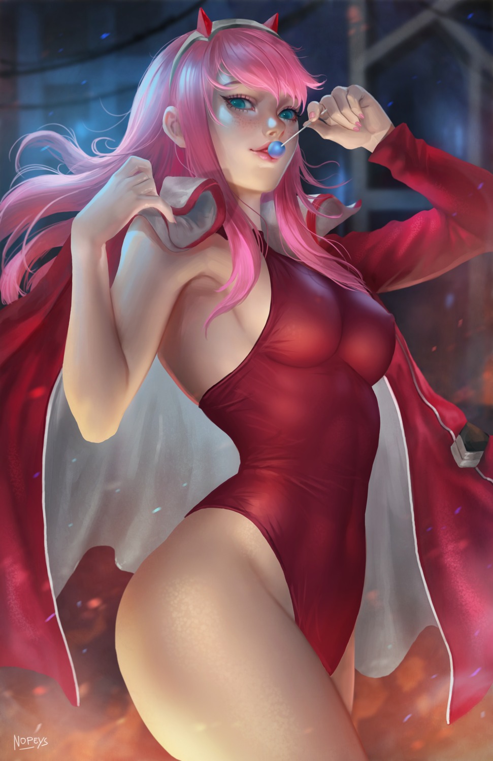 darling_in_the_franxx erect_nipples horns leotard no_bra nopeys zero_two_(darling_in_the_franxx)