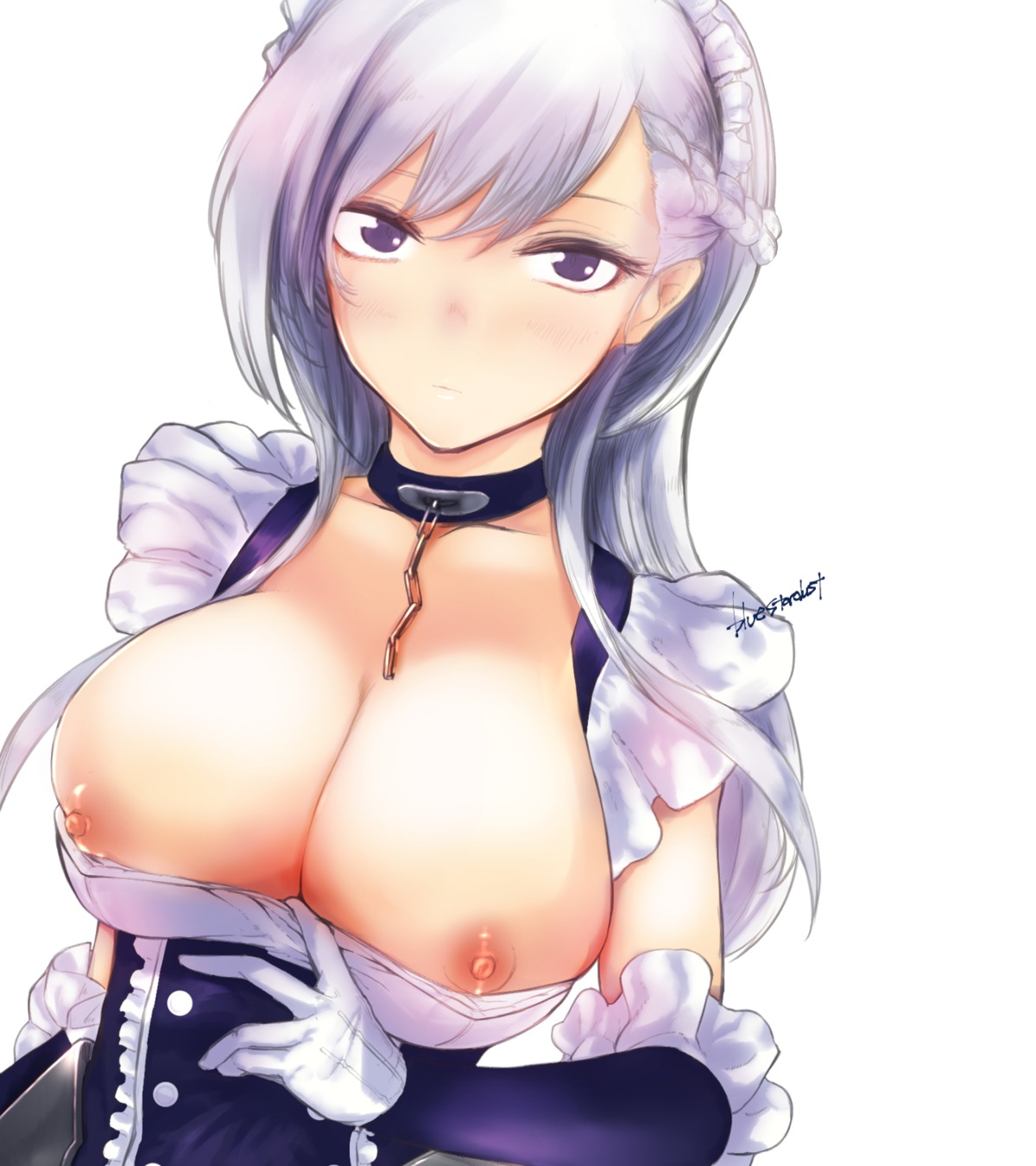 azur_lane belfast_(azur_lane) breasts kojima_(blue_stardust) maid nipples no_bra