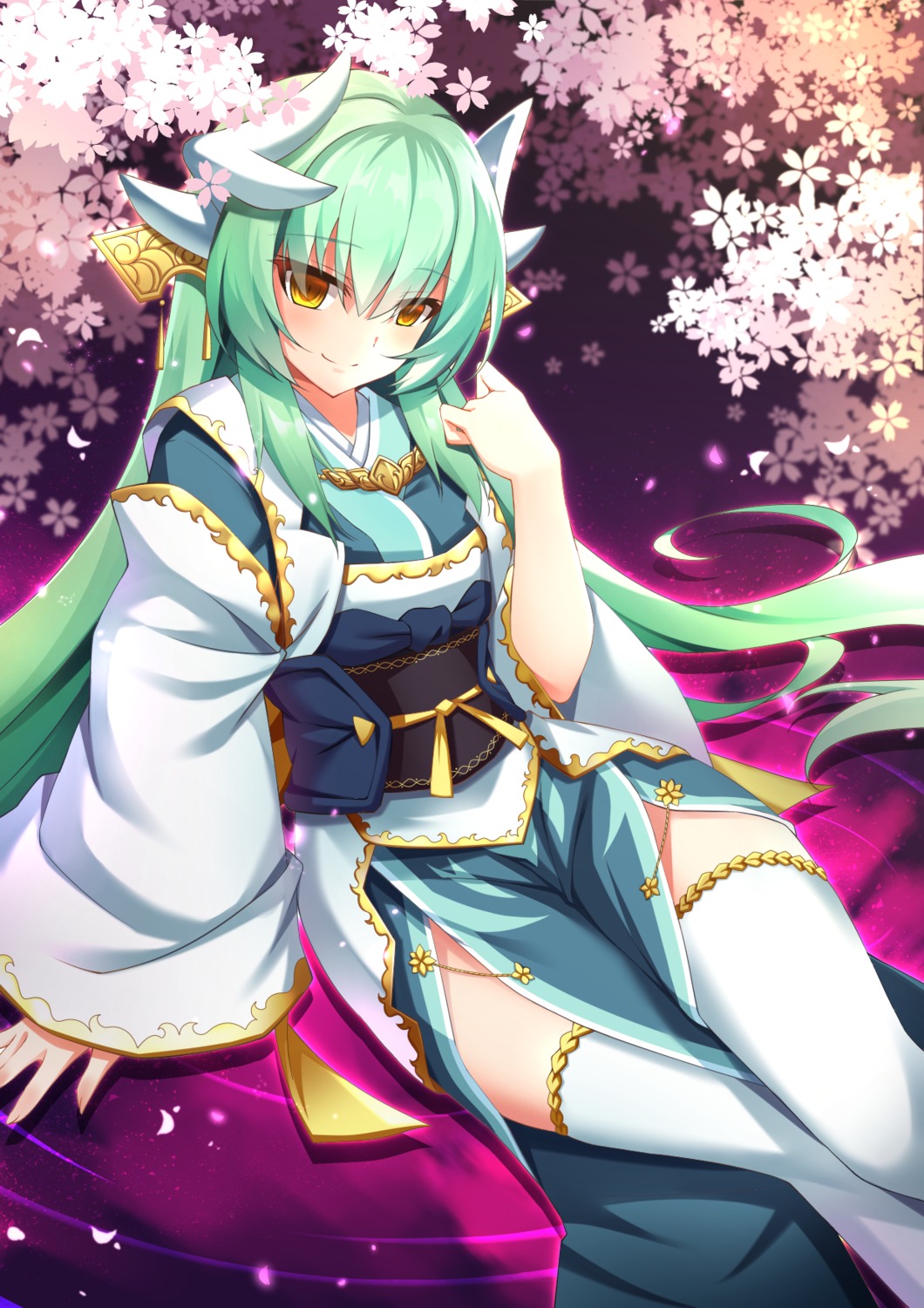 fate/grand_order horns japanese_clothes kiyohime_(fate/grand_order) rx7649 thighhighs wet