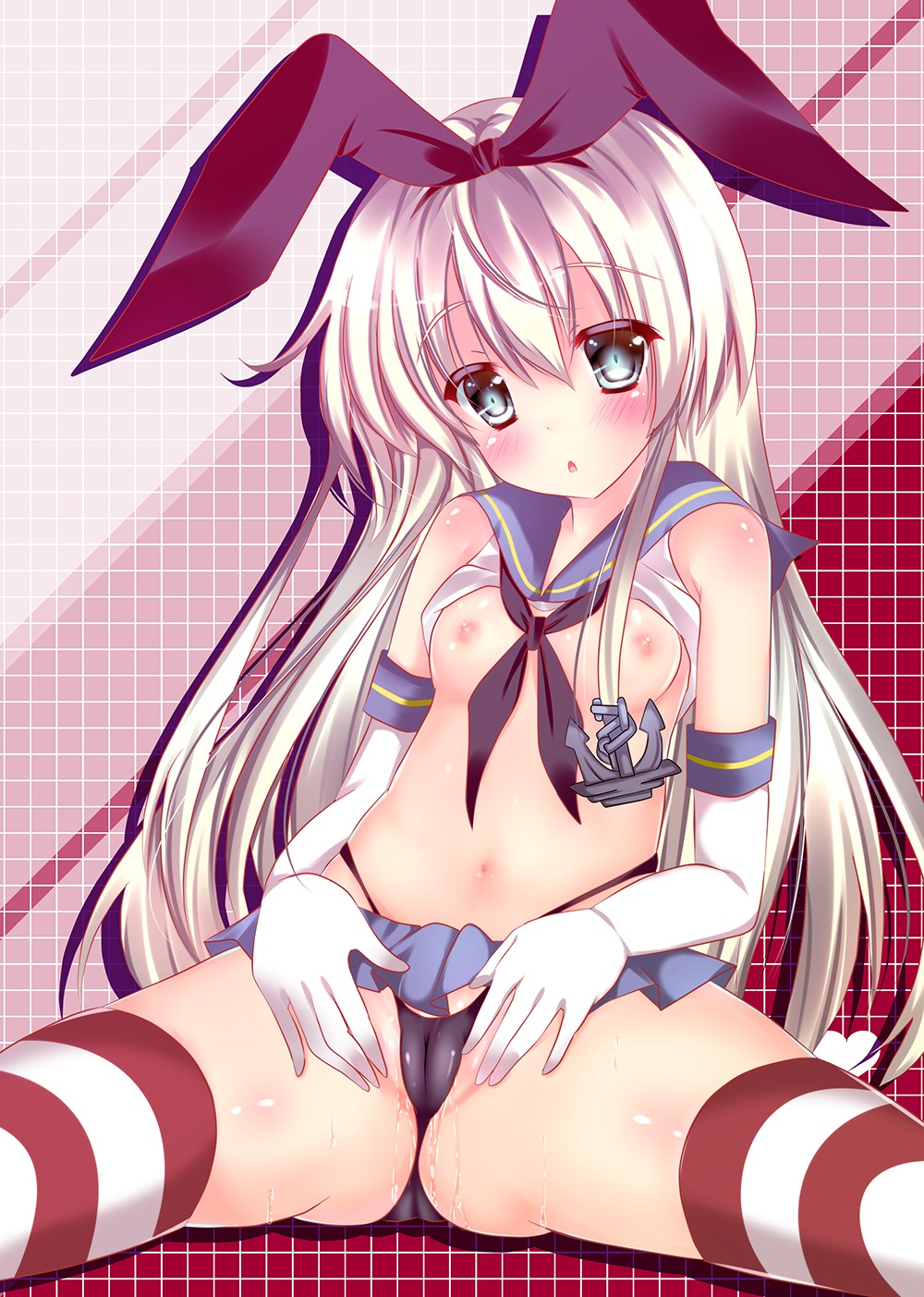 breasts cameltoe kantai_collection loli nipples pantsu pussy_juice rika-tan shimakaze_(kancolle) shirt_lift thighhighs