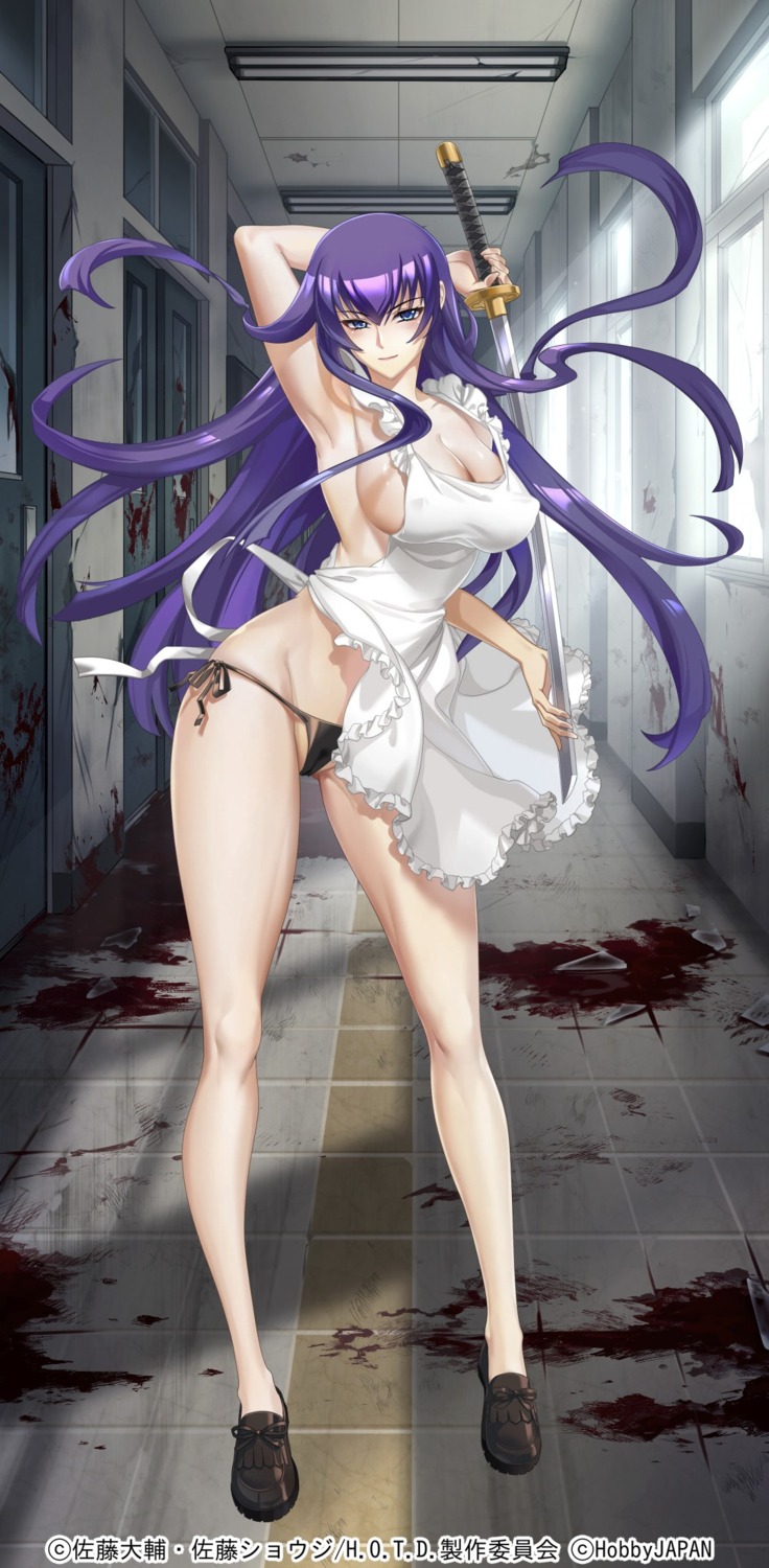 blood busujima_saeko cameltoe erect_nipples highschool_of_the_dead naked_apron pantsu string_panties sword tagme thong