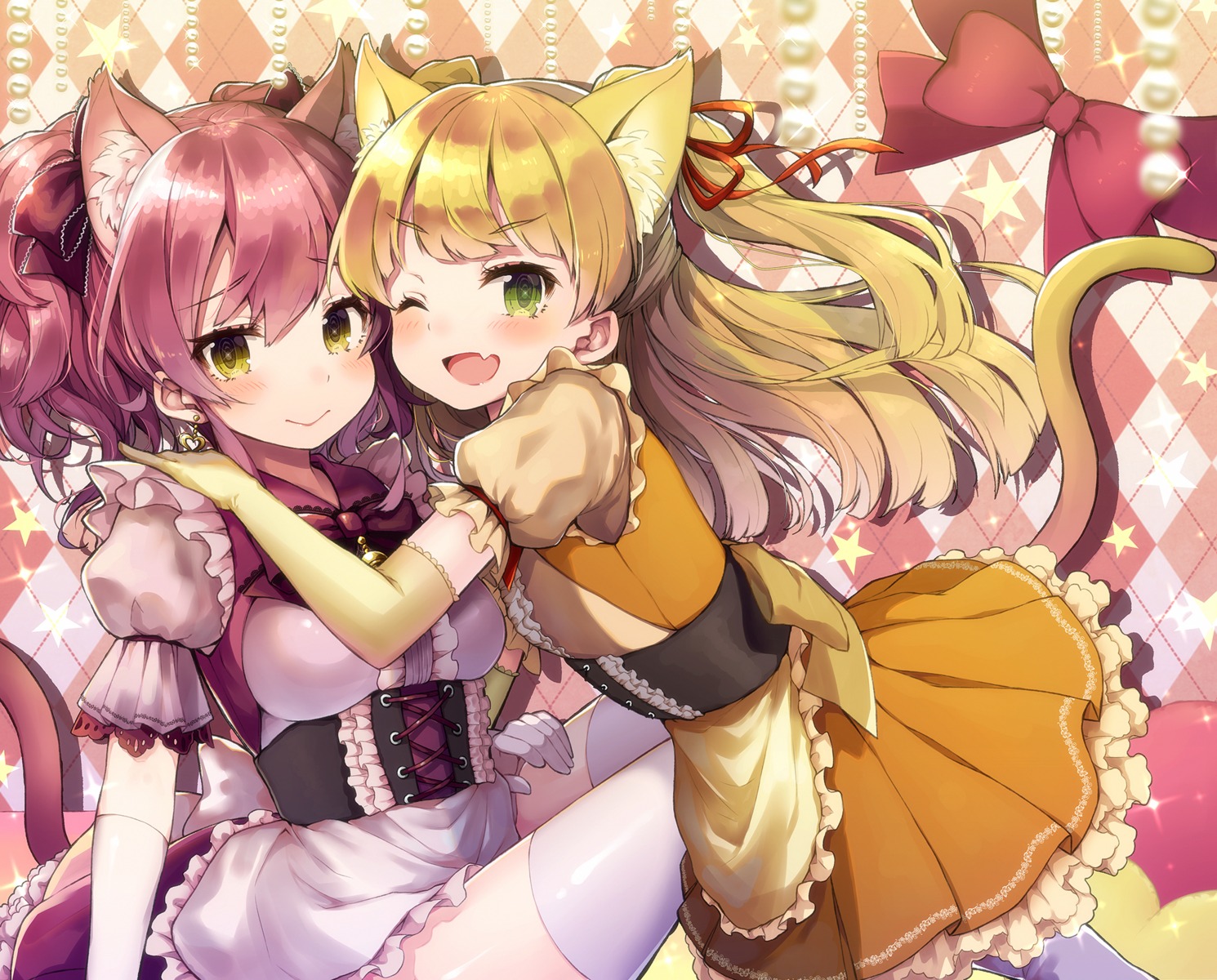 animal_ears jougasaki_mika jougasaki_rika maid nekomimi tail the_idolm@ster the_idolm@ster_cinderella_girls thighhighs vsi0v