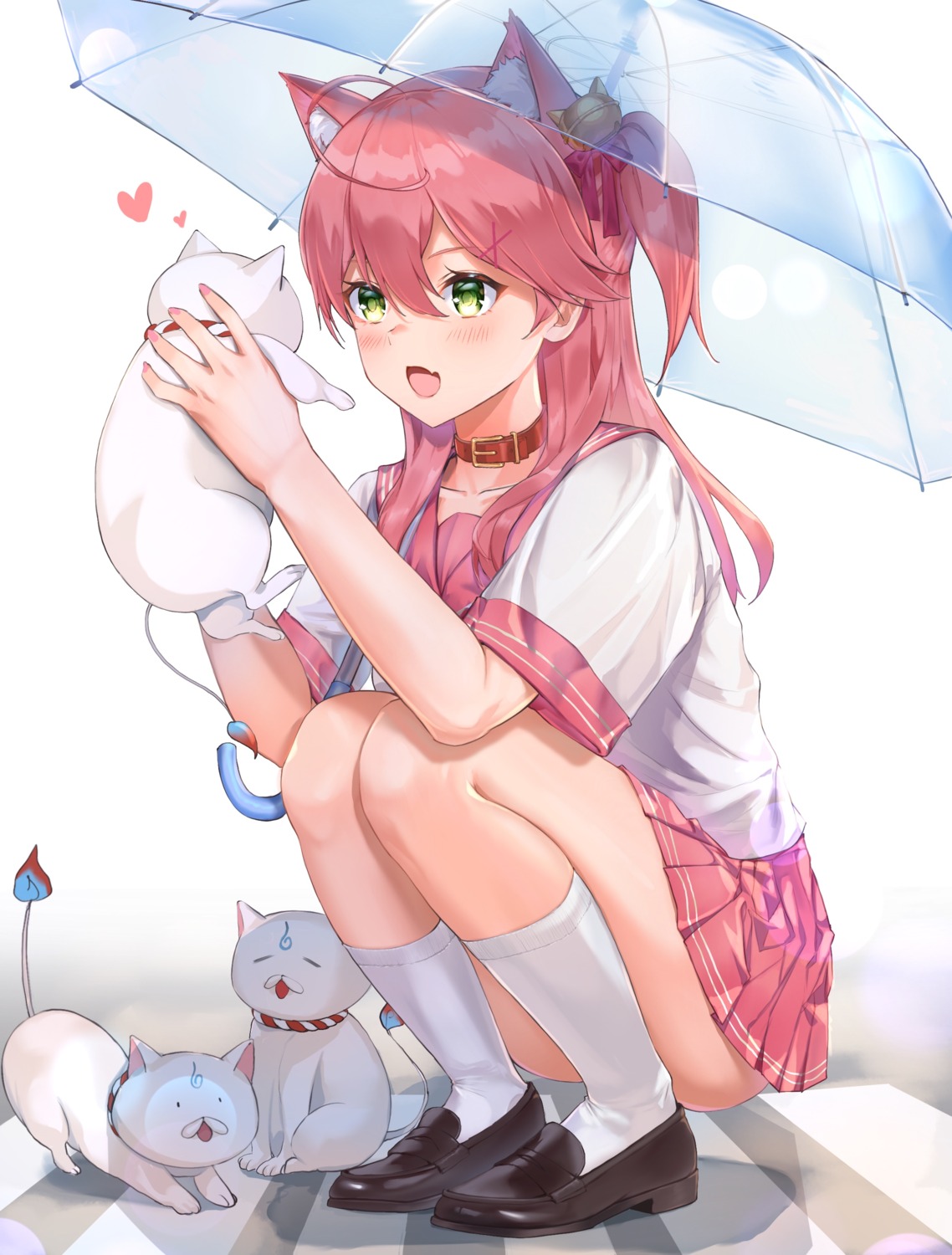 animal_ears hololive lims_(neko2lims) neko nekomimi sakura_miko seifuku skirt_lift umbrella