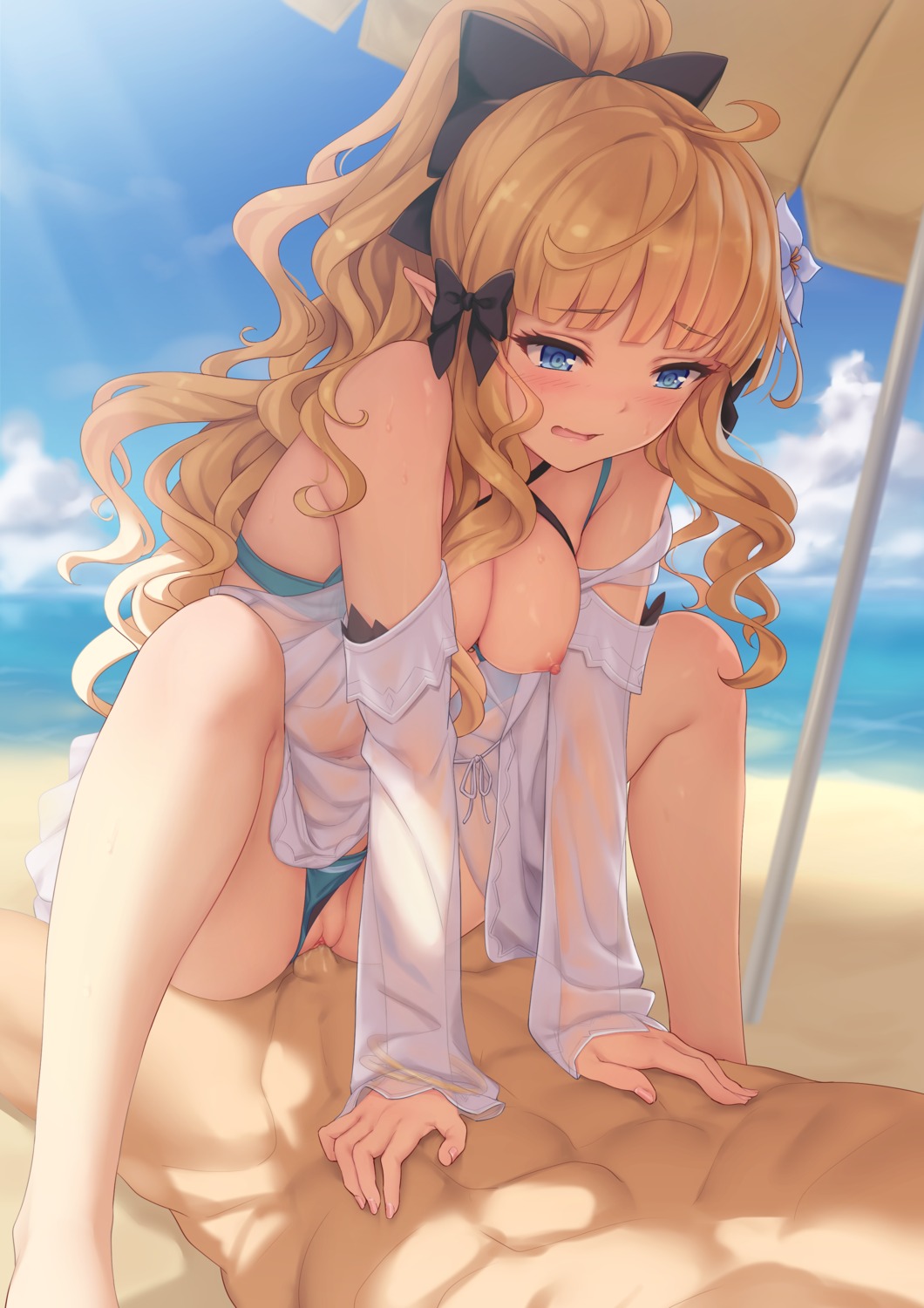 alpha_(alpha91) bikini breasts nipples penis pointy_ears princess_connect princess_connect!_re:dive pussy pussy_juice sasaki_saren see_through sex swimsuits uncensored