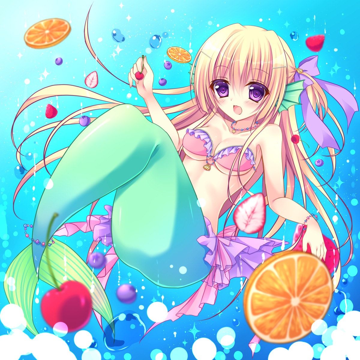 animal_ears bikini_top cleavage kohinata_hoshimi mermaid monster_girl swimsuits tail underboob