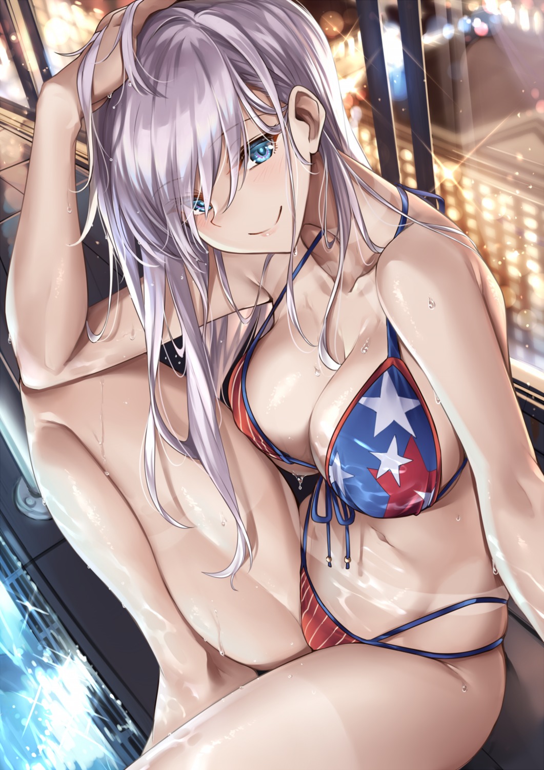 bikini cleavage fate/grand_order ks miyamoto_musashi_(fate/grand_order) swimsuits wet