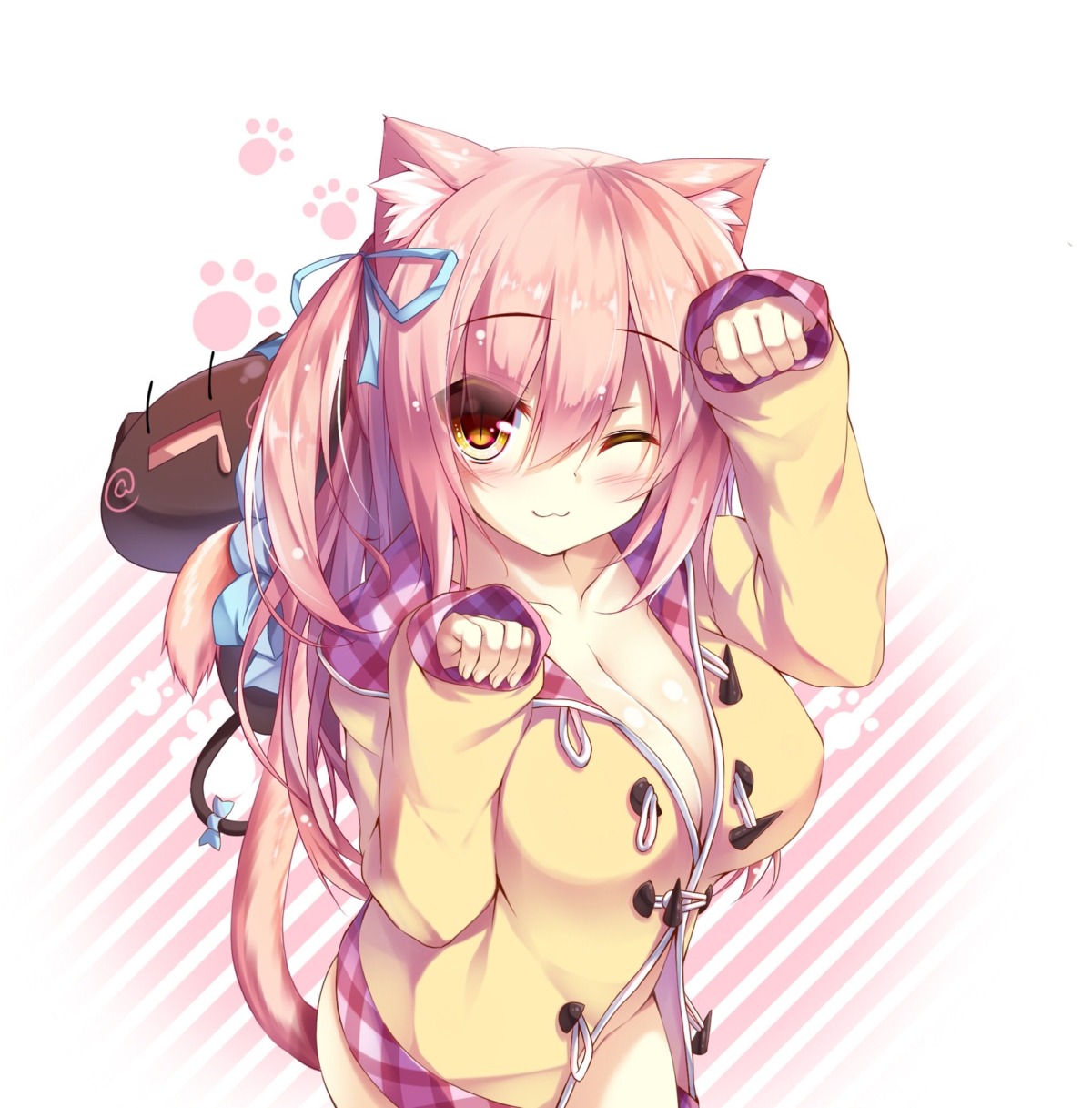 animal_ears bottomless cleavage erect_nipples nekomimi open_shirt shia_flatpaddy syroh tail