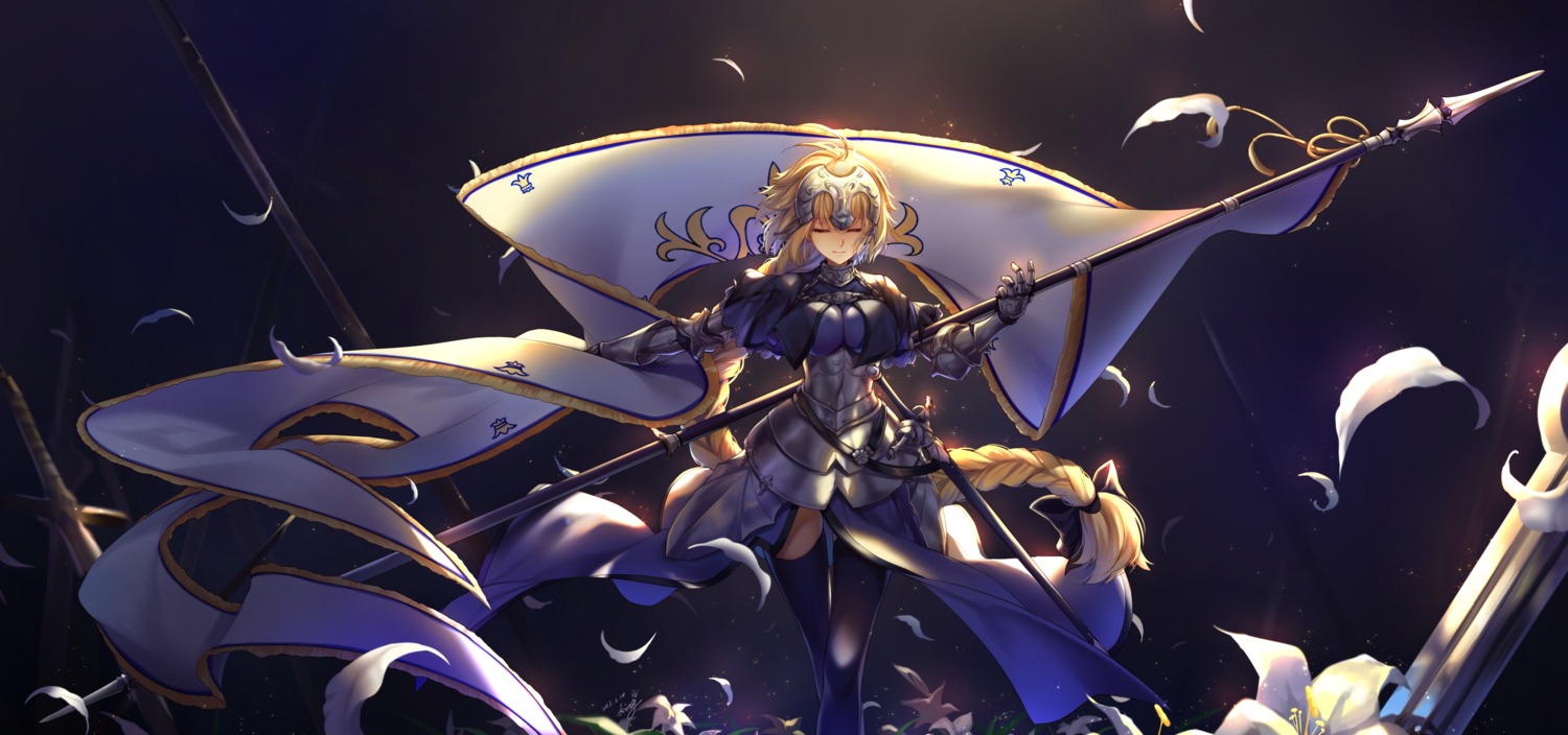 armor fate/apocrypha fate/grand_order fate/stay_night jeanne_d'arc jeanne_d'arc_(fate) kingchenxi sword thighhighs weapon