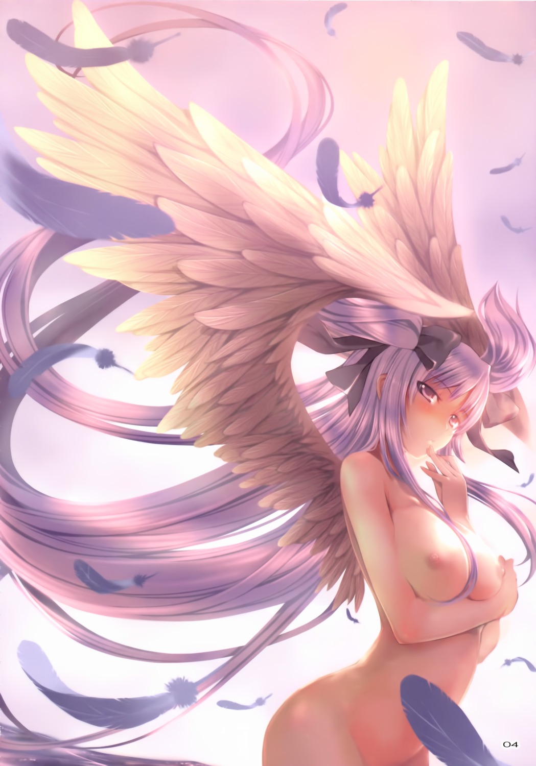 angel breast_hold mikazuki_akira naked nipples tri-moon! wings