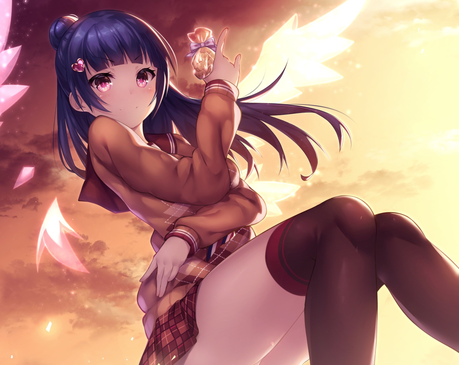 kokkeina_budou love_live!_sunshine!! seifuku sweater thighhighs tsushima_yoshiko valentine