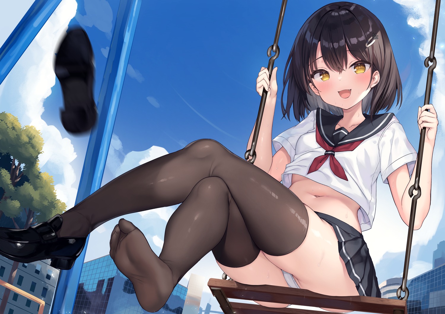 cameltoe feet ochinsama pantsu seifuku skirt_lift thighhighs thong