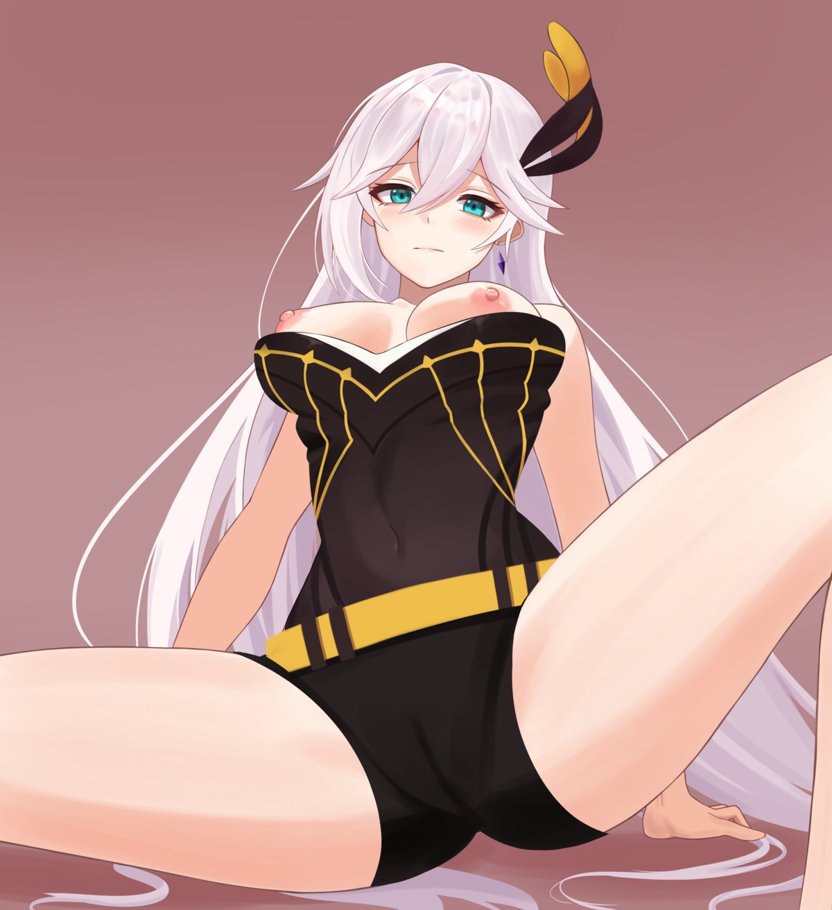 aircell benghuai_xueyuan bike_shorts breasts cameltoe cecilia_schariac honkai_impact nipples no_bra open_shirt